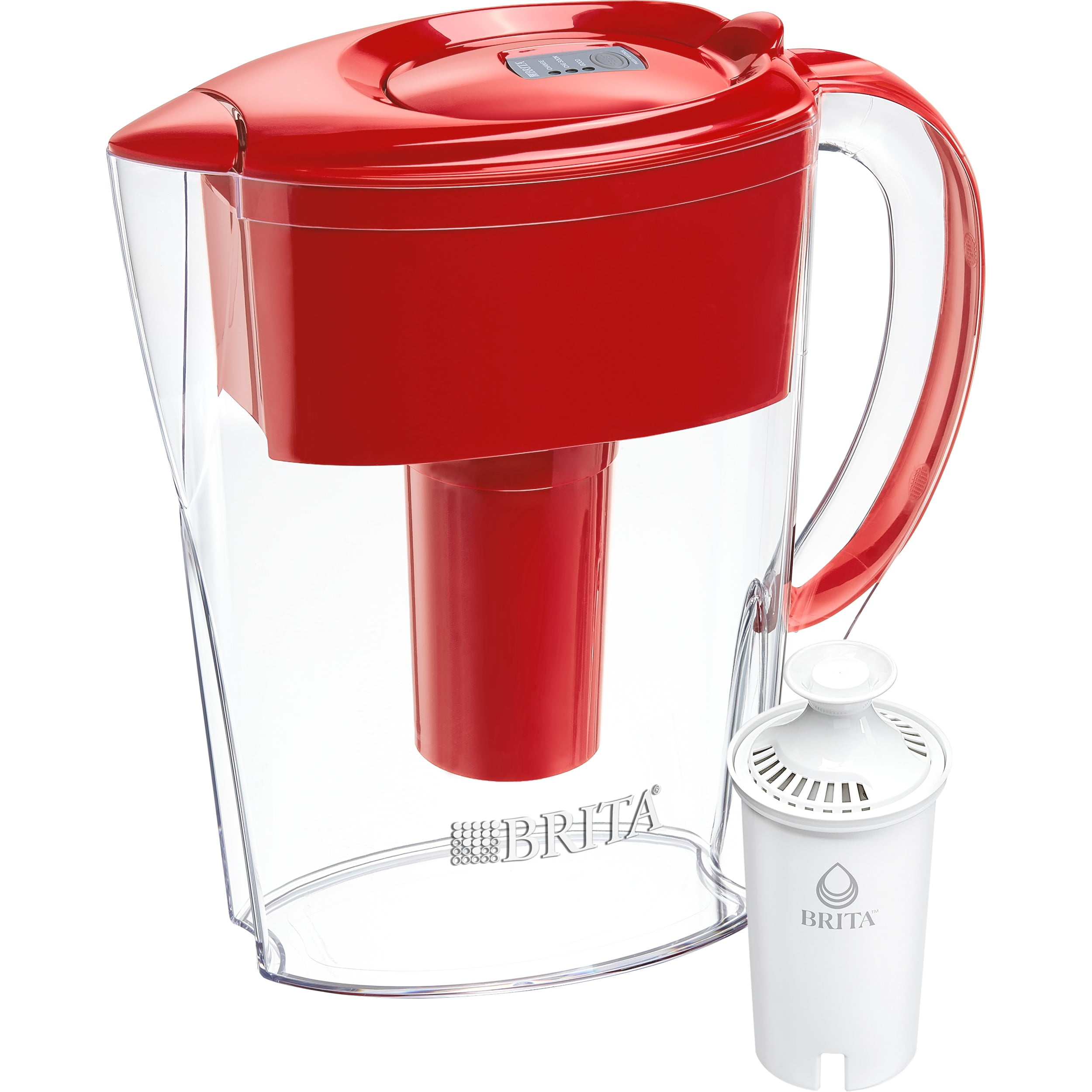 Brita Small 6 Cup Space Saver Water Filter Pitcher with 1 Standard Filter, Space Saver, Red