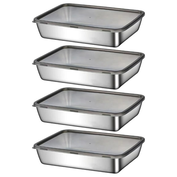 Gnwei 4 Pack Stainless Steel Food Storage Containers with Leak-Proof Lids, Reusable Metal Meal Prep Lunch Boxes, for Snacks & Deli Foods, Stackable, BPA-Free, 10x8x3 inchs