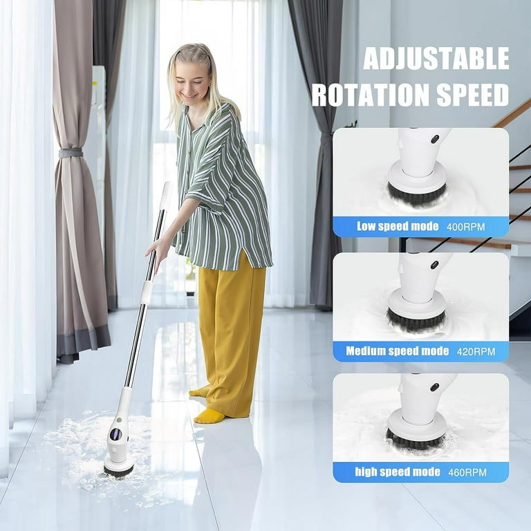 Electric Spin Scrubber Cordless Car Cleaning Brush Mop 7 Heads Handle  Extension