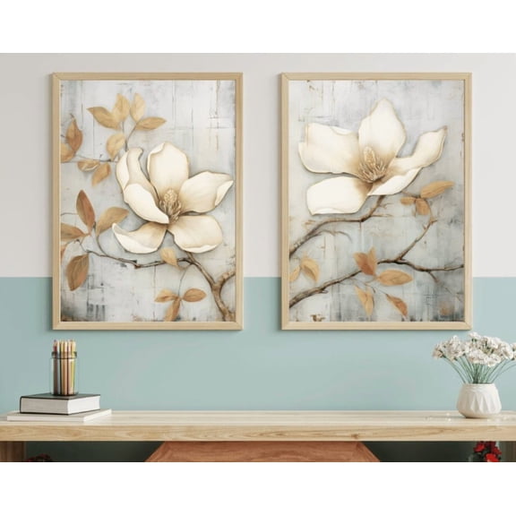 Luvia Magnoliarustic Floral, Set Of 2, Magnolia Flower Print, Farmhouse, Country, Modern Wall Decor Set 2 Prints 8x12 UNFRAMED