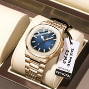 Poedagar luxury man wristwatch business stainless steel quartz men watch waterproof luminous date Square men's watches clock box