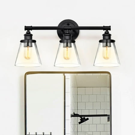

3 light black mirror vanity wall sconce for bathroom