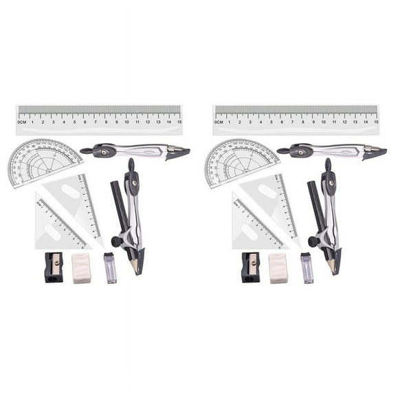 Geometry Compass Set 20Pcs School Maths Protractor Set Rulers for Student Maths and Engineering in Carry Case, Gray