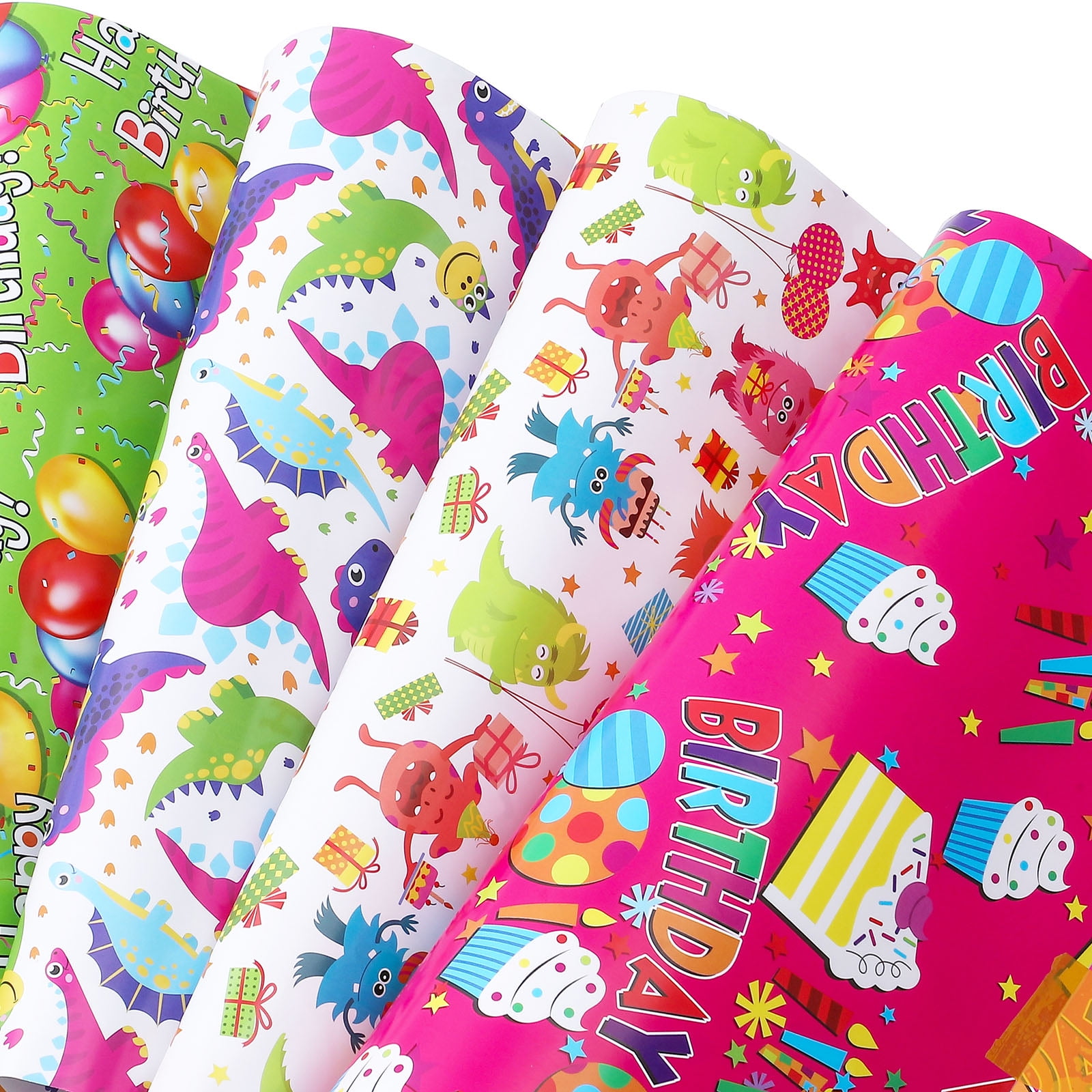 Birthday Wrapping Paper for Boys Girls Kids - Monster Dinosaur Gift Wrap Paper for Party Baby Shower - 10 Sheets, 20 x 29 inch