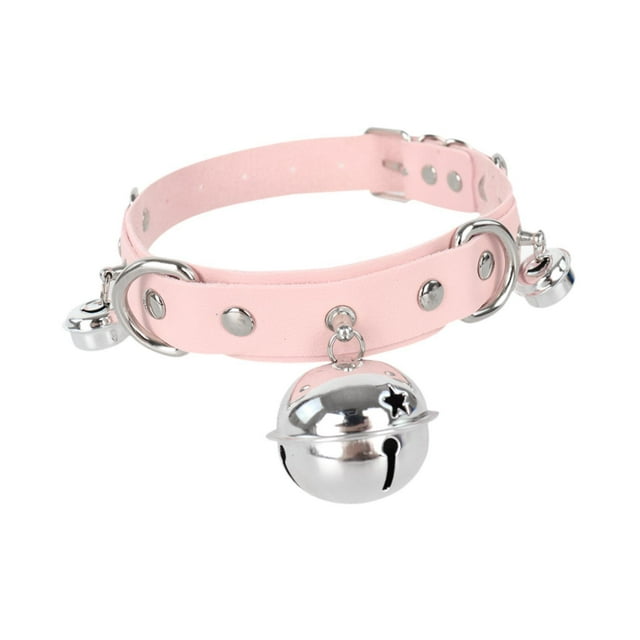 ZheElen Bell Choker Gothic Punk Rock Necklace Distinctive Style Adding Individuality In Festivals And Special Events Pink Width 2.5cm