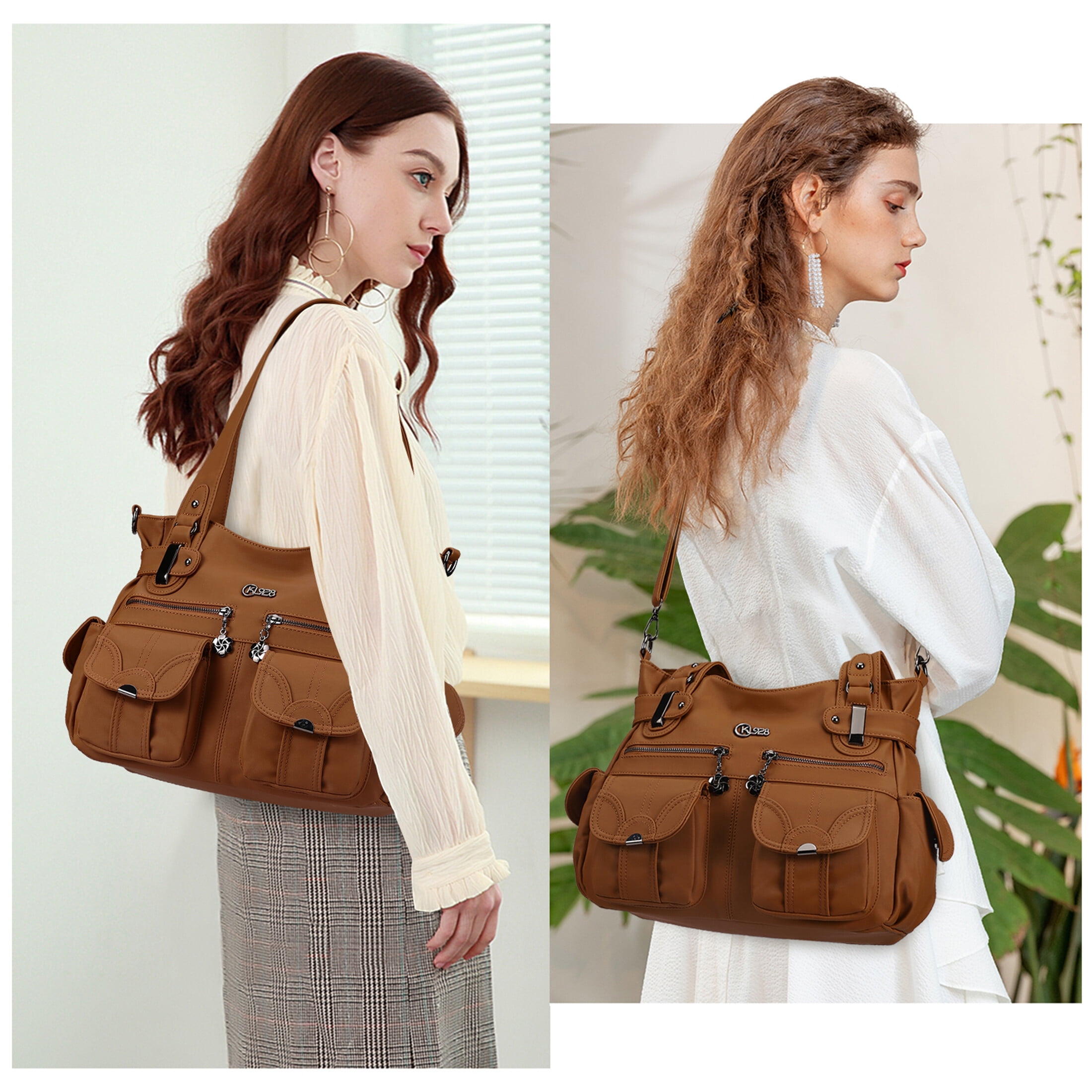 KL928 Women Large Purses and Handbags Shoulder Bag PU Leather Multi-Pocket Tote Bag