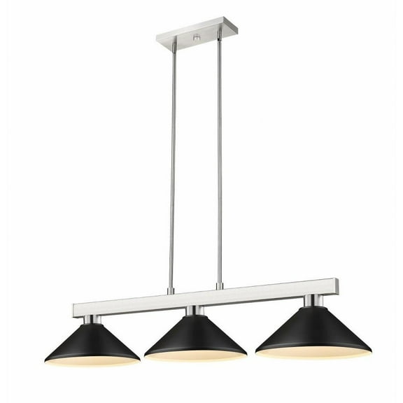 3 Light Billiard with Shade-8 inches Tall and 14 inches Wide-Brushed Nickel Finish-Matte Black Shade Color Bailey Street Home 372-Bel-4973328
