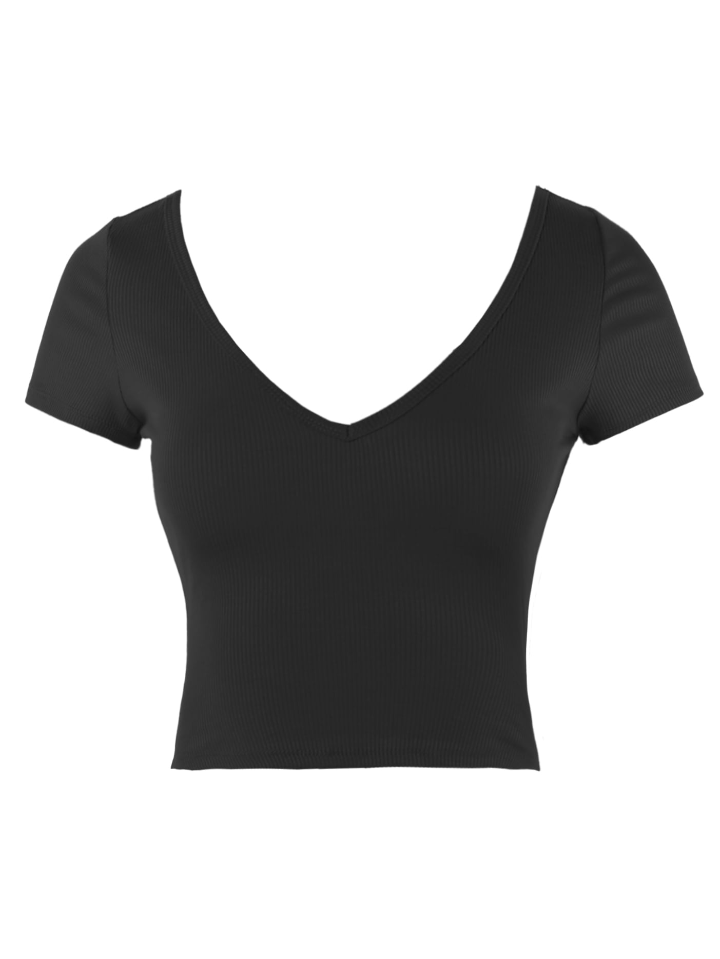 black fitted v neck top