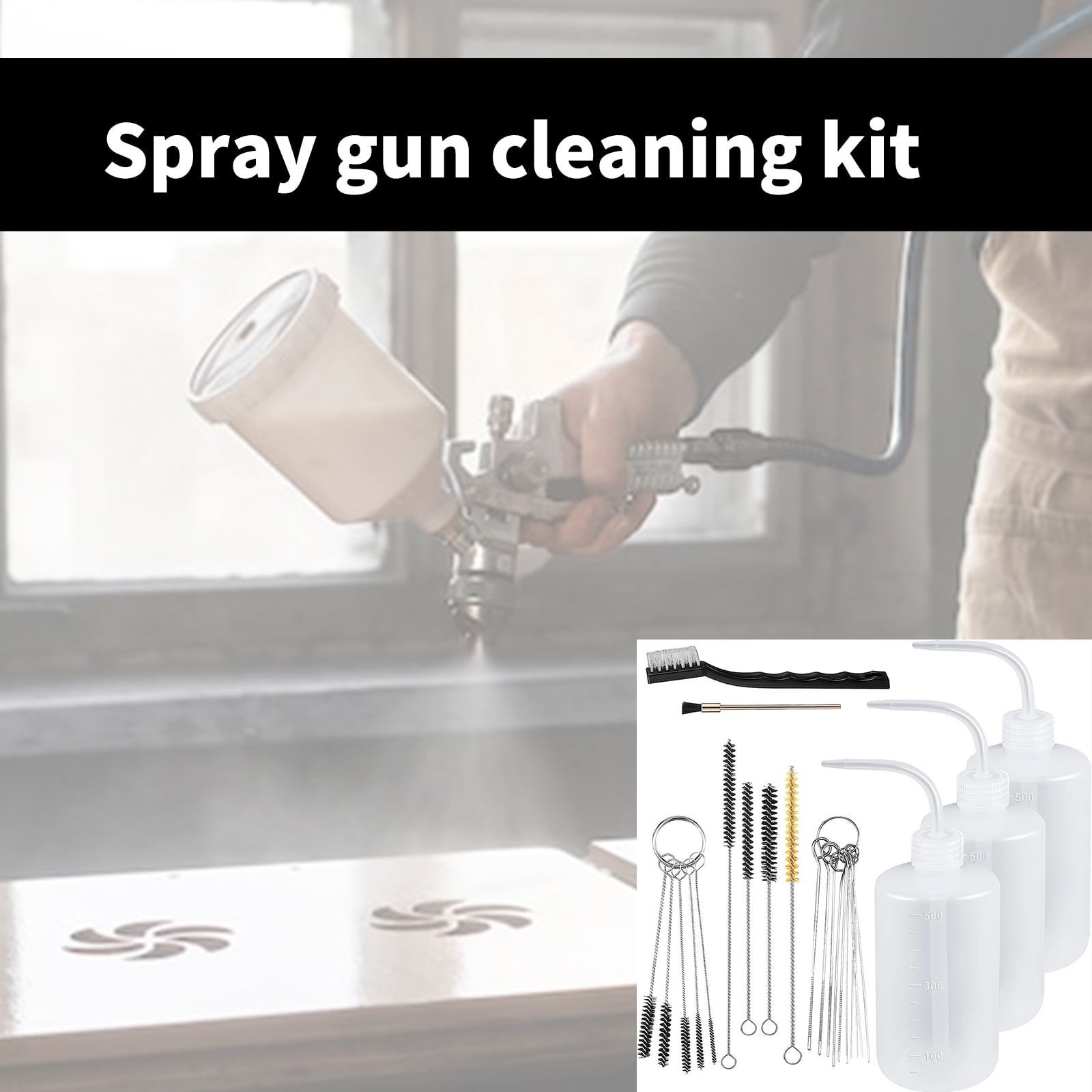 24Pieces Sprayer Paint Cleaning Set with 4 Plastic Bottles and 21 Brushes for High Performances Sprayer Maintenance