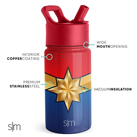 Botella de agua Simple Modern Marvel Kids con tapa de pajita, 350 ml