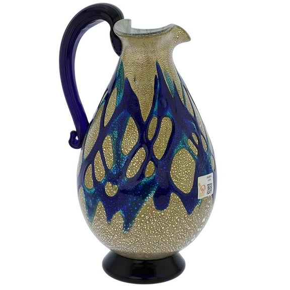 GlassOfVenice Murano Glass Silver Pitcher/ Carafe - Blue Web