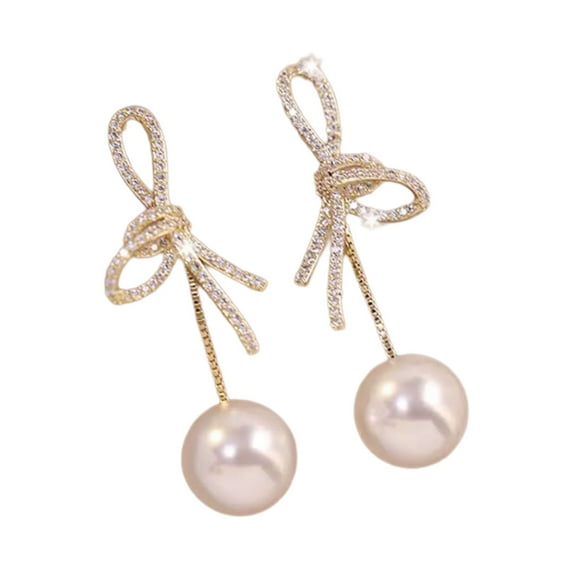 Crystal Bowknot Drop Earrings for Women Imitation Pearl Pendant Earring Statement Dangle Earring Wedding Jewelry Gift