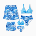 thumbnail image 1 of PatPat Family Matching Tropical Leaf Print Blue Swim Trunks or 2 Pieces Bikini Swimsuit, 1 of 7