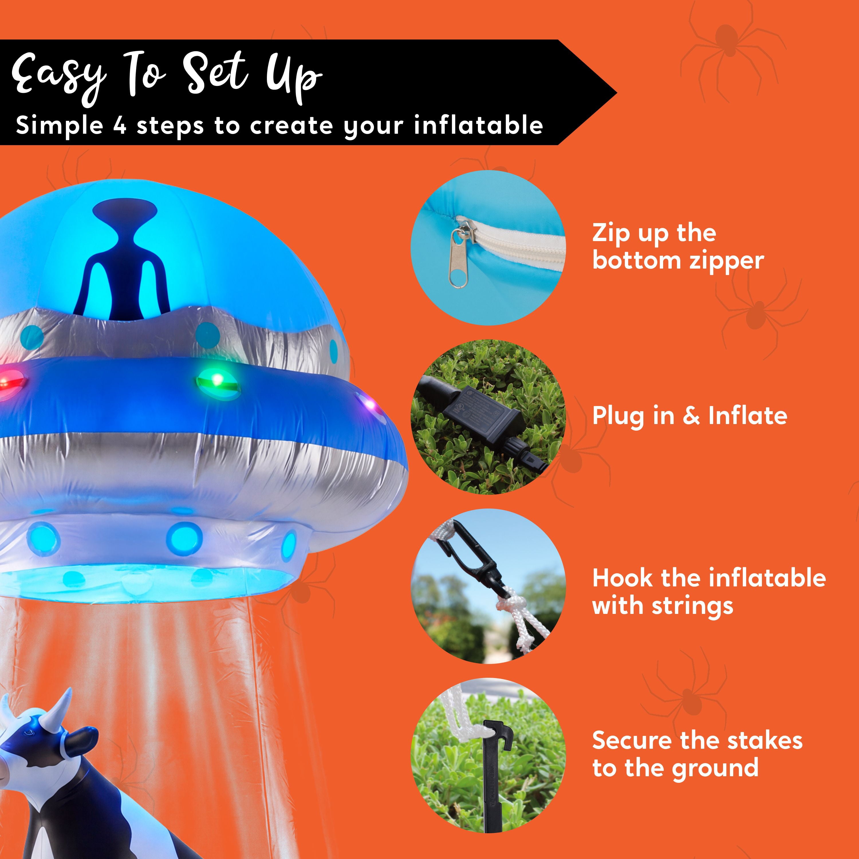 Joyfy 9 FT Tall Halloween Inflatable UFO Decoration,Blow Up Blue Flat Rim UFO with Built-in Color Changing LEDs for Halloween Outdoor Yard Garden Lawn(Cow Not Included)