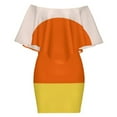 thumbnail image 6 of Candy Corn Pattern Women's Off The Shoulder Ruffles Summer Wedding Guest Loose Casual Party Beach Dress, 6 of 9