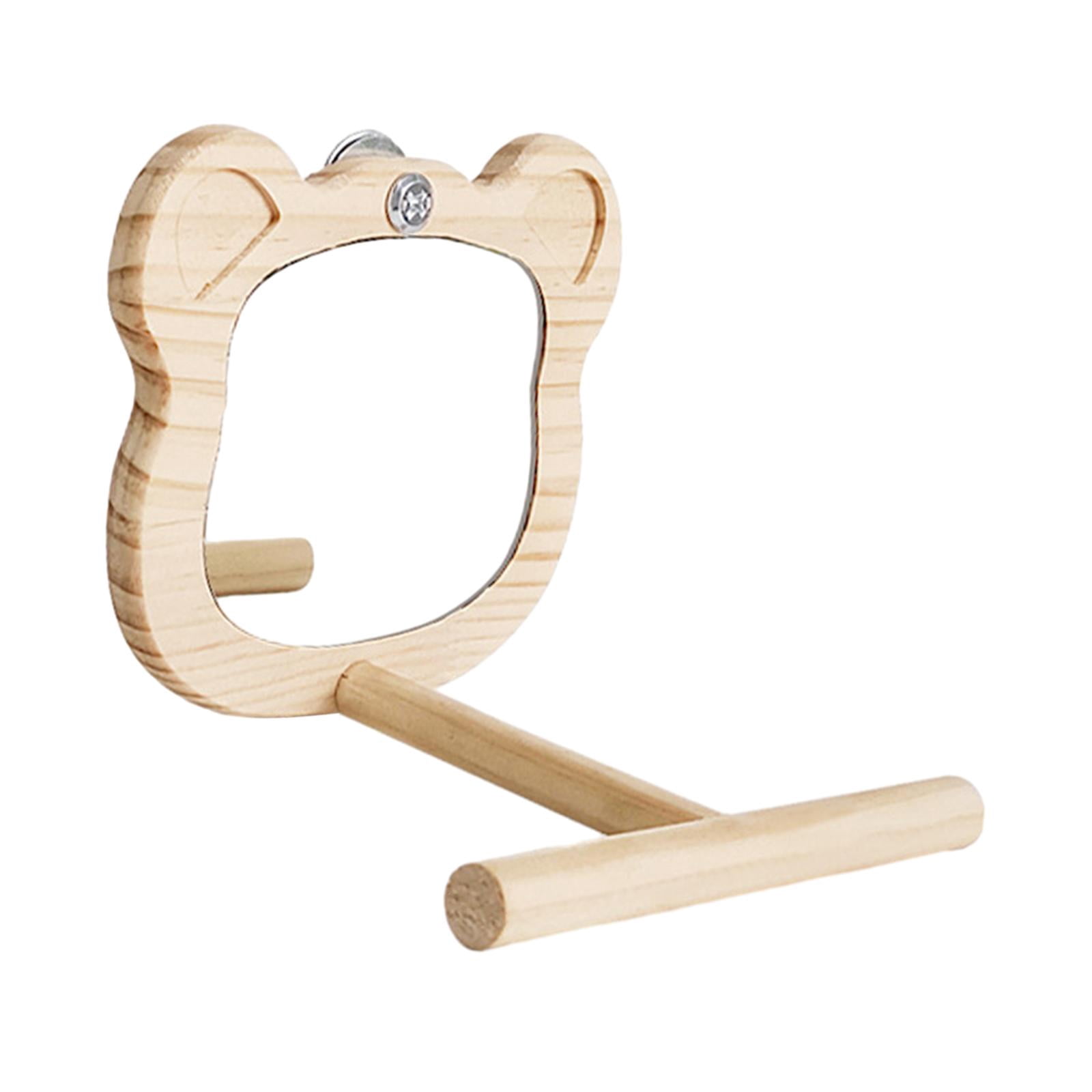 perfeclan Wooden Bird Mirror for Parrots, Interactive Game Toy, Climbing Parrot Stand with Perch Stand, Bird Parakeet Mirror for Parakeets,