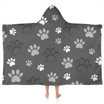 Grey Dog Paw Footprint Hooded Bath Towel，50"x30" for Ages 3 To 12 Kids, Quick Dry Lightweight Soft Microfiber Hood Beach Towel Cover Up for Kids