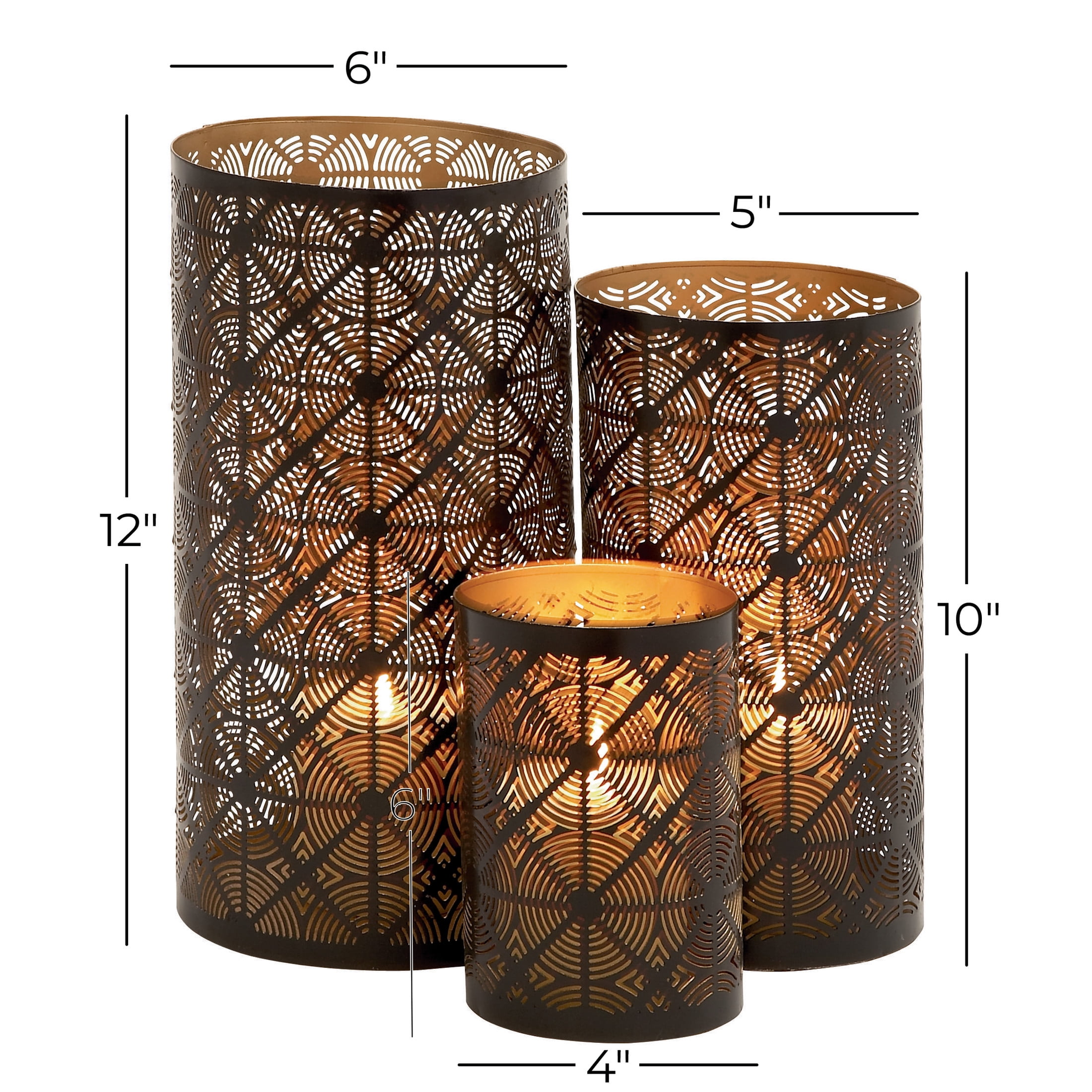 DecMode 3 Holder Dark Brown Metal Geometric Decorative Candle Lantern, Set of 3