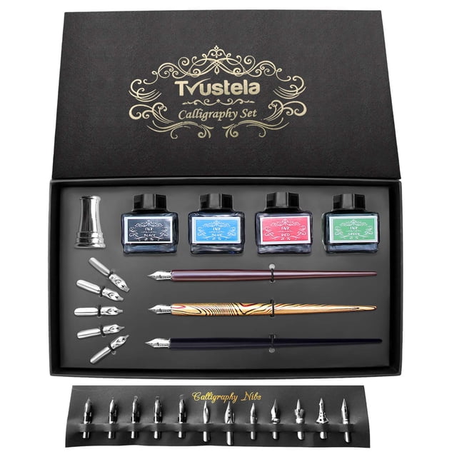 Set de caligrafía Trustela para principiantes con 3 plumas y 20 puntas