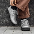 thumbnail image 3 of HomeDM Men's Platform Dress Shoes Round Toe Lace-Up Slip-On Low Chunky Heels Casual Work Loafers, Silver Size 10, 3 of 9