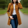 thumbnail image 2 of YUNAFFT Classic Solid Color Double Breasted Trench Coat with Notched Lapel Long Sleeves Button Cuffs Mid-Length Casual Outerwear for Women, 2 of 2