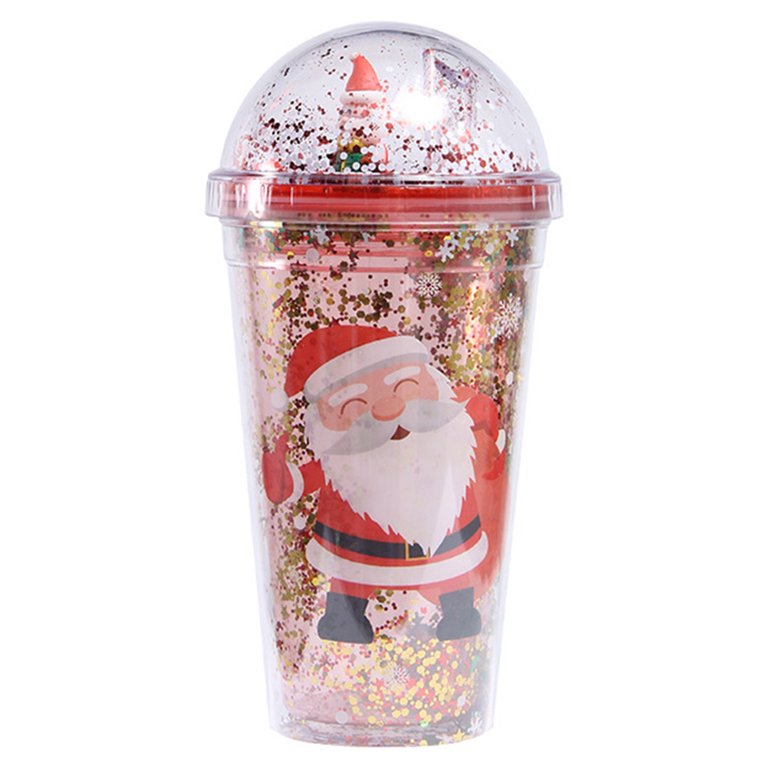 Glitter Mug Water Cup with Lid Cartoon Plastic Santa Claus Wide Mouth Large  Capacity Cute Tumbler