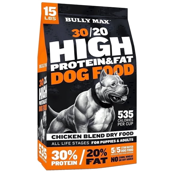 Bully Max 30/20 High Protein Dog Food 30 lb | High Calorie Dog Food for Weight Gain & Muscle | 30% Protein 20% Fat | Premium Dry Dog Food for All Breeds