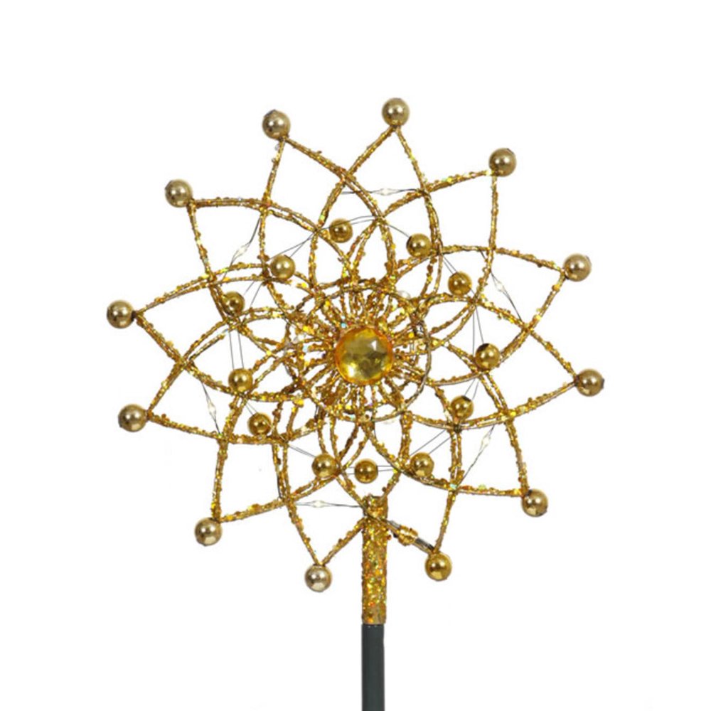 11" Lighted Gold Glitter Starburst Christmas Tree Topper Candlelight