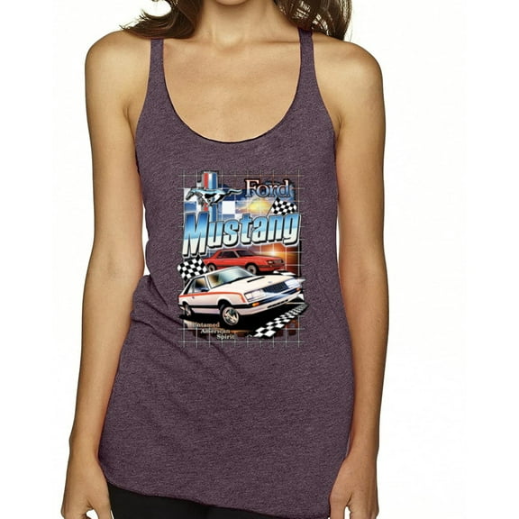 Wild Bobby Mustang Untamed American Spirit Ford Cars and Trucks Women Tri-Blend Racerback Tank Top, Purple Vintage, X-Large