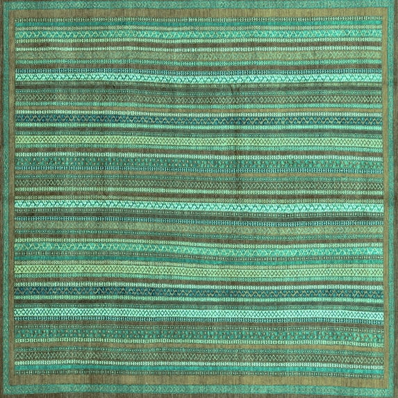 Ahgly Company Machine Washable Indoor Square Abstract Turquoise Blue Modern Area Rugs, 8' Square