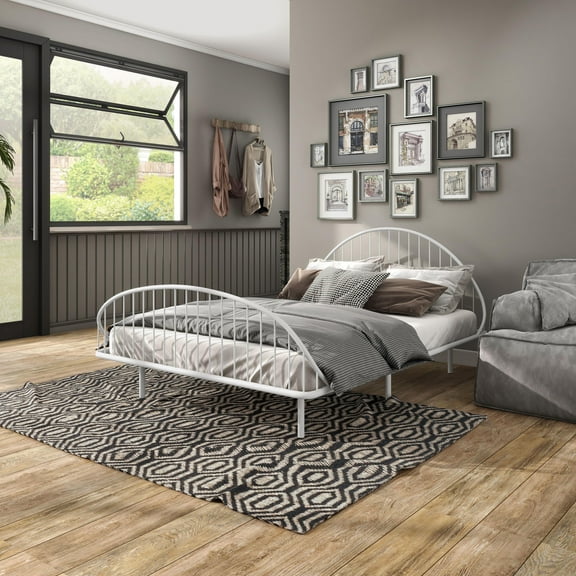 Furniture of America Arno Full Metal Panel Bed with Sand Power Coating, White
