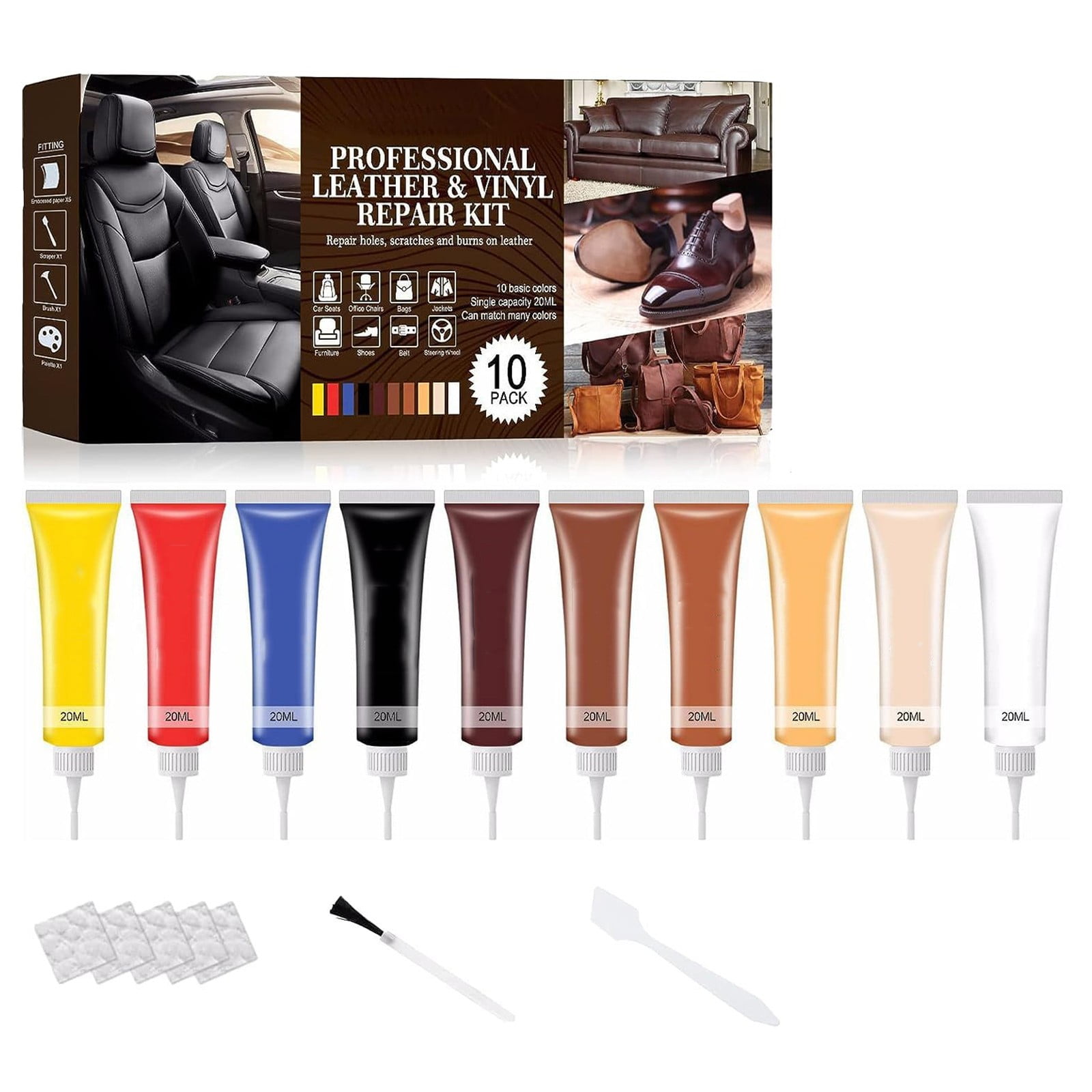 Clearance Sale!Leather Kit For Furniture Sofa Jacket Car Seats And Purse. Vinyl Kit. Super Easy Instructions To Any Color Any Material Italian Pleather Genuine,Brown Repair Agent