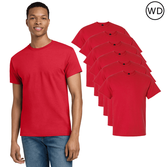 Gildan Ultra Cotton T-Shirt 2000, Men's Short Sleeve T-shirt, Tee For Arts & Crafts,100% Cotton, Red, 6 Pack, S