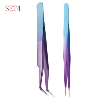 High Quality Beauty Makeup Stainless Steel Curved Straight Clip Applicator Nail Art Rhinestones Picker Lash Extension Tools False Eyelashes Tweezer SET4
