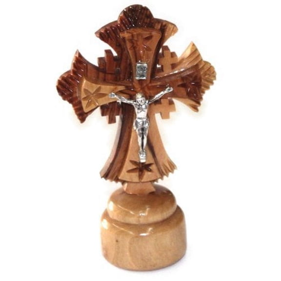 Olive Wood Standing Jerusalem Cross.