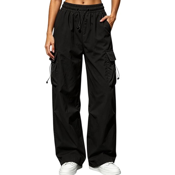 Cargo Pants for Women, Lightweight Quick Dry, Womens Elastic Wide Leg Jogging Sweatpants with Pockets Adjustable Drawstring Waist for Outdoor Hiking Travel