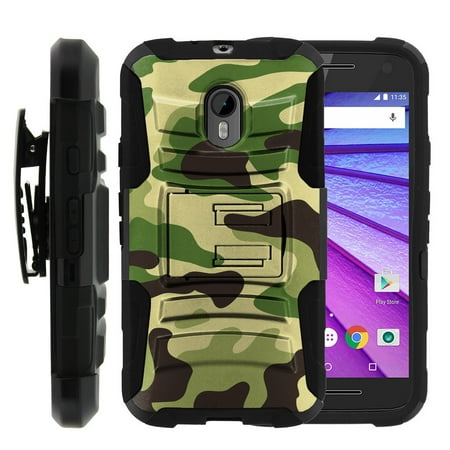 Motorola Moto G 3rd Gen Case | Moto G3 Case [ Clip Armor ] Rugged Impact Defense Case with Built in Kickstand and Belt Clip - Green