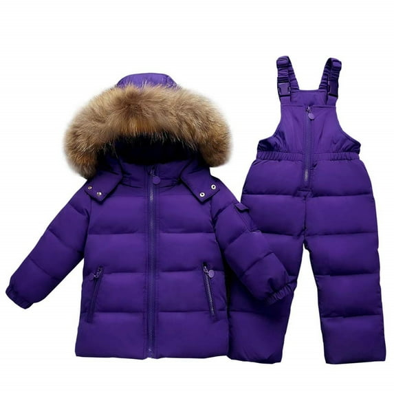 Kids Toddler Down Jacket Snow Pants Set,2-Piece Snowsuit Set Windproof Warm Hood Down Jacket Coat Jumpsuit Rompers Ski Suit for Boys Girls