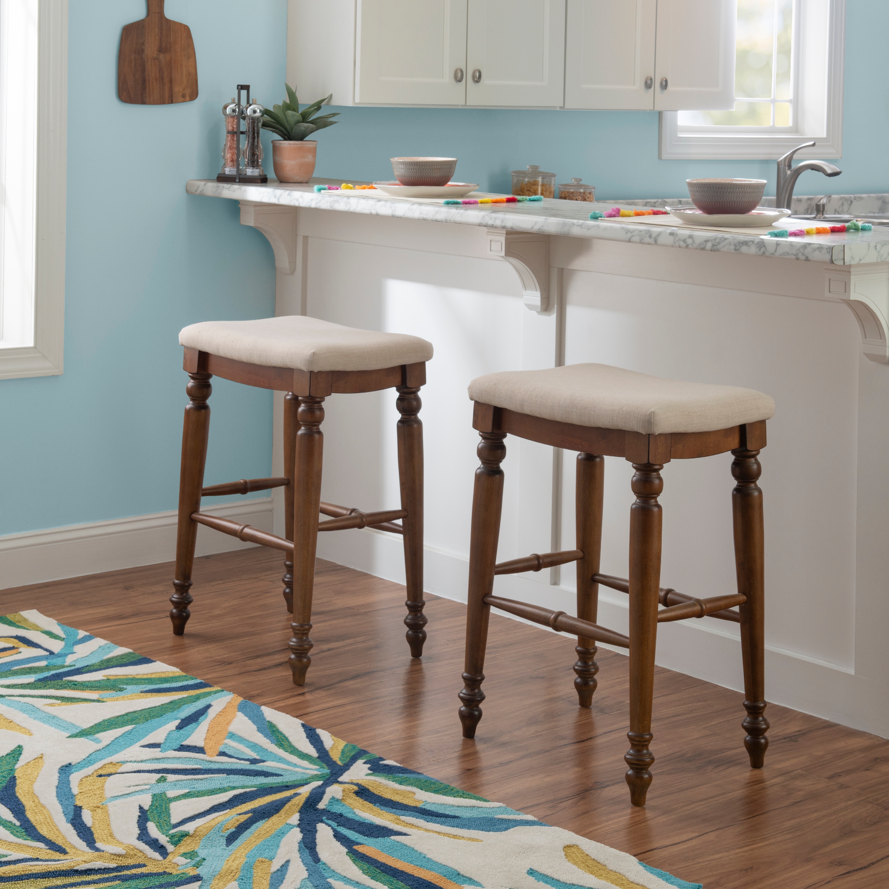 Linon Martha 30" Backless Bar Stool, Walnut/Natural