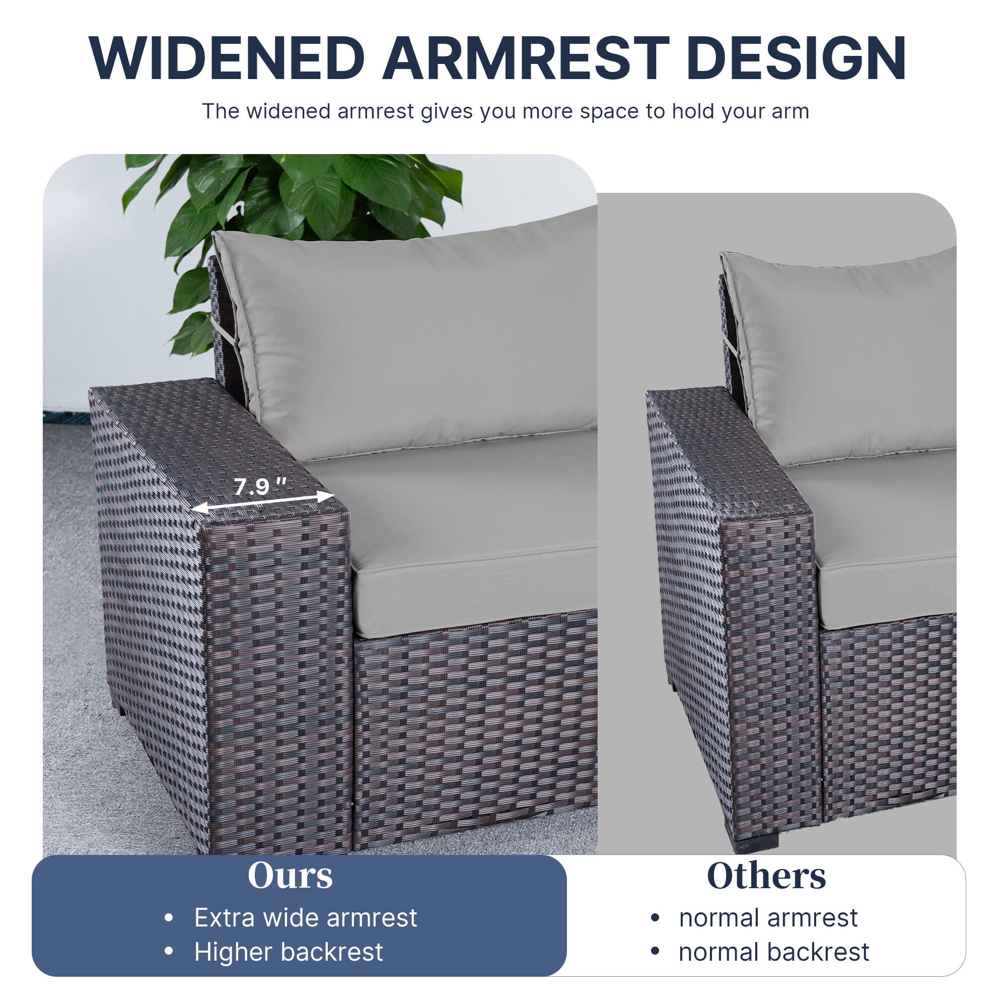 ALAULM 6 Pieces Patio Conversation Set, Outdoor Sectional PE Rattan Wicker Furniture Seat,Gray