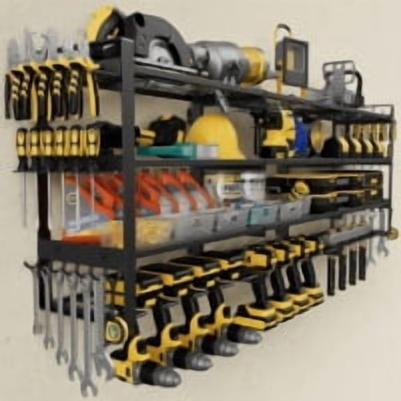 49.4'' Large Power Tool Organizer Wall Mount, 4-Tier Tool Storage Rack with 12 Drill Holders, 600LBS Load Heavy Duty Cordless Tool Shelf for Garage Organization, Gift for Men