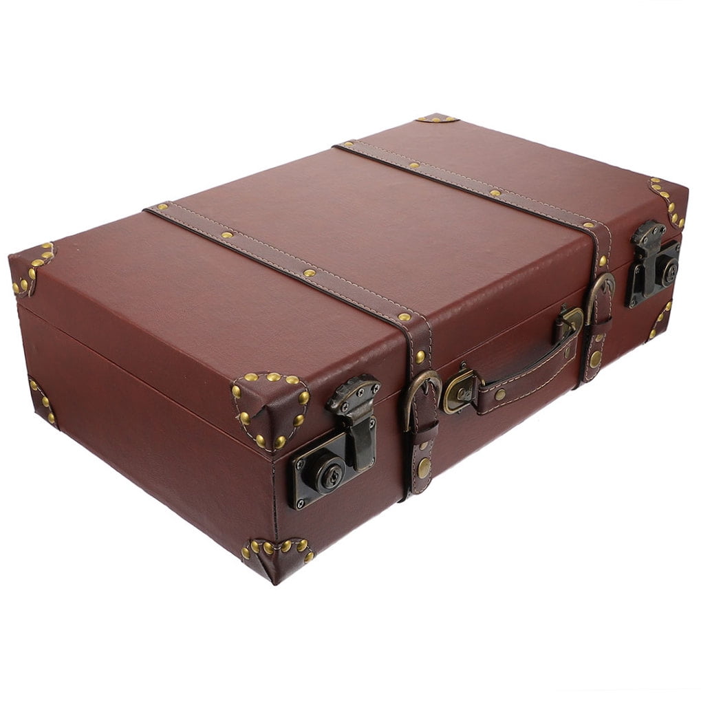 BESTOYARD Vintage Style Suitcase Storage Box Brown Density Board for Photos Souvenirs