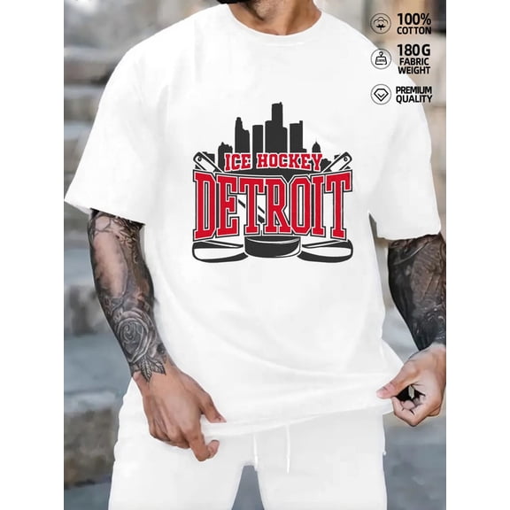 Detroit Hockey Tee men rugby white 180G 100% Cotton sports Fan clothing suitable for match days and daily wear Classic Unisex Shirt Graphic Tee tshirts
