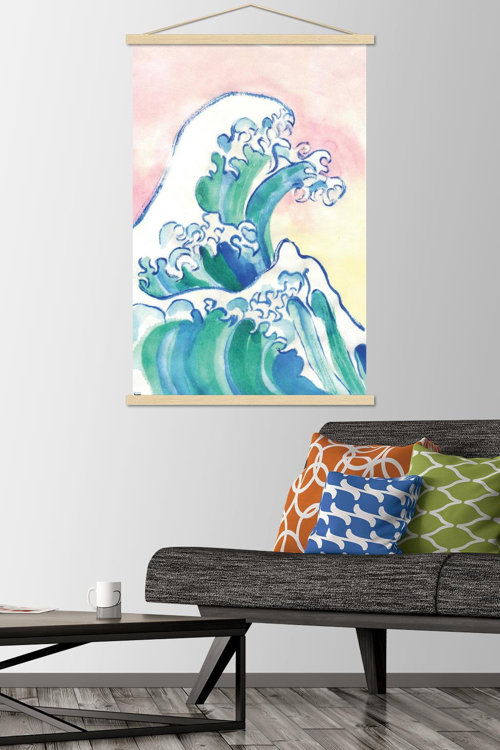 Watercolor Waves Wall Poster with Magnetic Frame, 22.375" x 34"