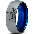 thumbnail image 1 of Tungsten Crown Royalty King Queen Diamond Circle Band Ring 8mm Men Women Comfort Fit Blue Dome Brushed Gray Polished, 1 of 4