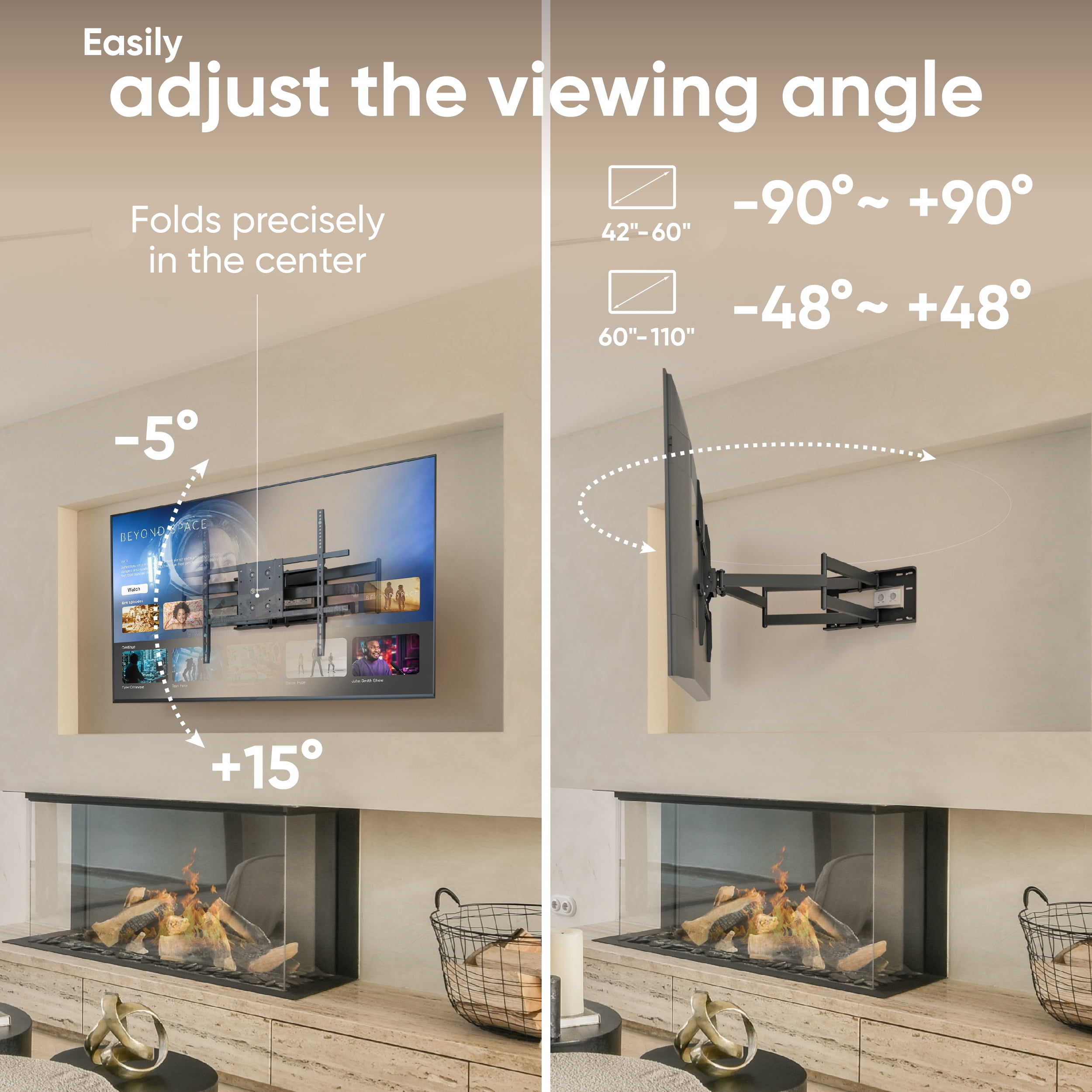 ONKRON TV Wall Mount for 42 - 110 Inch Flat and Curved Screen TVs up to 220 lbs - Swivel and Tilt Full Motion TV Mount - Articulating TV Mount (40" Extension), Max VESA 800x600mm, Black
