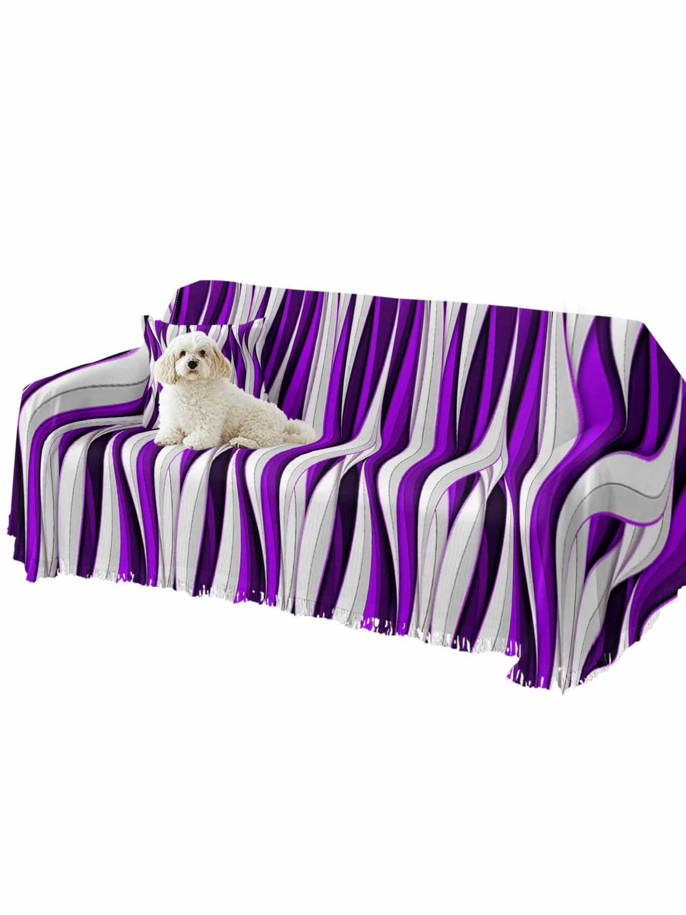 Purple White Moire Couch Cover, Modern Abstract Art Sofa Cover Blanket for Loveseat Couches,Sectional Sofa Slipcover Furniture Protector for Living Room Bedroom 71''x118''