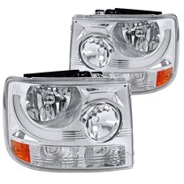 Spec-D Tuning 1PC Chrome Headlights Compatible with 1999-2002 Chevy Silverado 1500 2500, 2001-2002 Silverado 3500, 2000-2006 Suburban, L R Pair Head Light Lamp Assembly