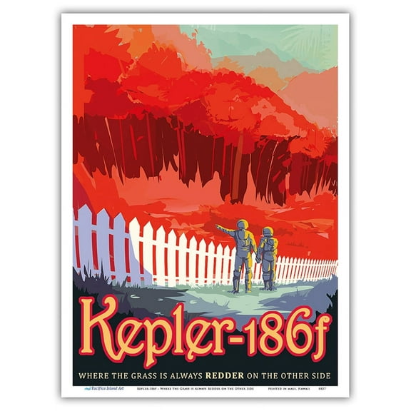 Kepler-186f - Where the Grass is Always Redder on the Other Side - NASA Exoplanet Travel Poster - Master Art Print (Unframed) 9in x 12in