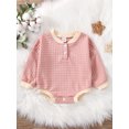 thumbnail image 2 of Seyurigaoka Baby’s Girl Boy Casual Long Sleeve Romper Fashion Quilted Grid Button Tops Round Neck Triangle Jumpsuits for Toddler Kids, 2 of 8